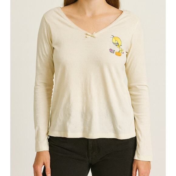 Vintage Warner Bros Looney Tunes Tweety Bird Long Sleeve 2X Yellow Retro 90s - Picture 1 of 5